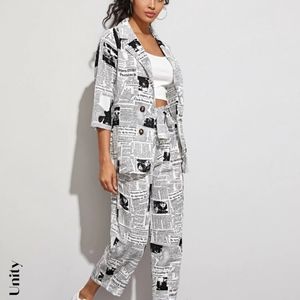 SHEIN newspaper blazer and pants set